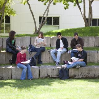 Students studying in the amphitheater